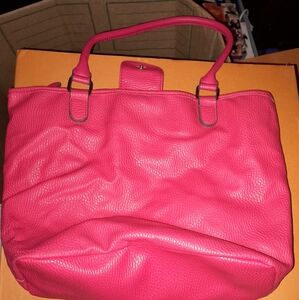 Hot Pink Pebbled Leather Tote with Silver Hardware